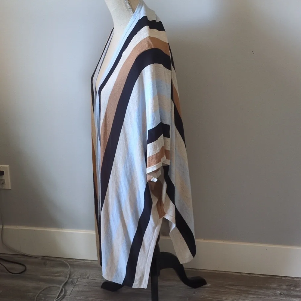 H&M Open Front Stripe Cardigan Sweater Shawl Blue Black Brown Size XS S - Picture 2 of 4